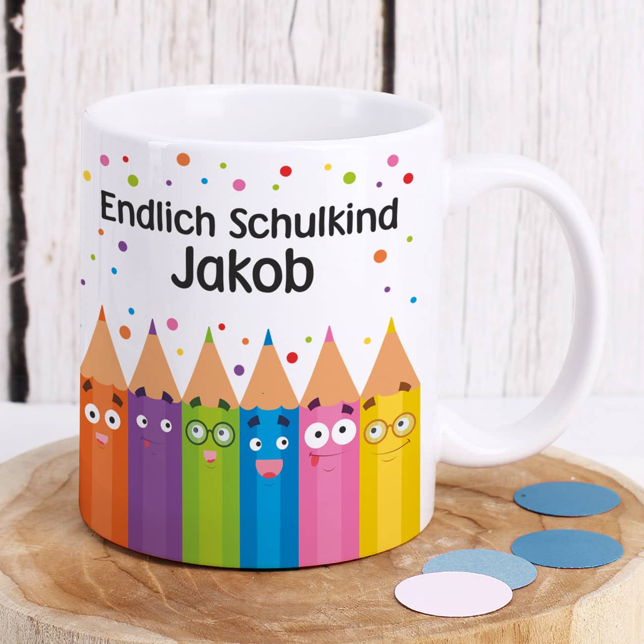 Endlich Schulkind Tasse mit Name