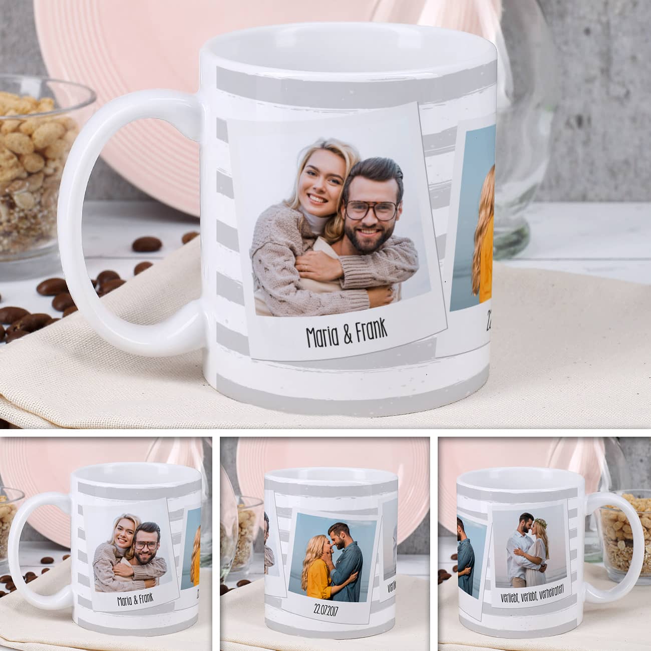 persönliche Foto-Tasse mit 3 Bildern und individuellen Wunschtexten