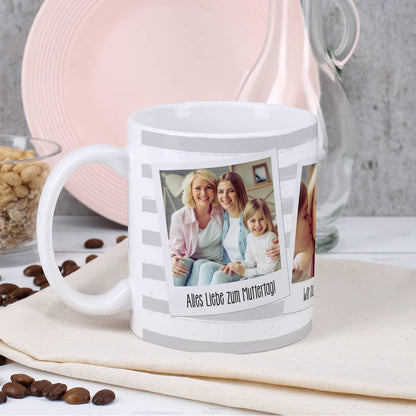 Tasse mit Ihren drei Lieblingsbildern und Wunschtexten