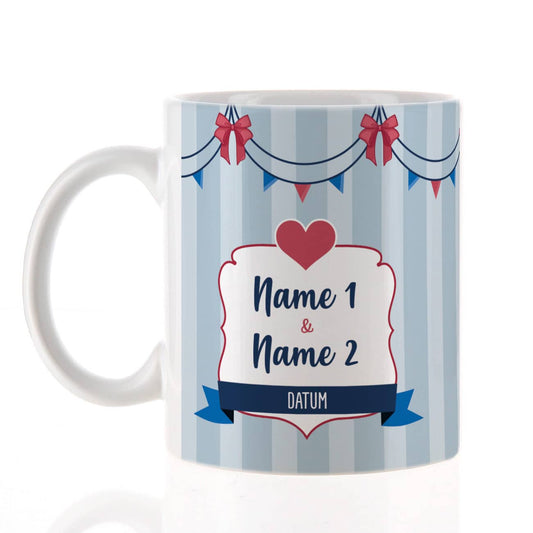 Heißluftballon - Tasse mit Namen und Datum bedruckt für Geldgeschenk zur Hochzeit