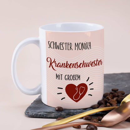 Tasse als Dankeschön Geschenk für eine Krankenschwester mit Name personalisiert