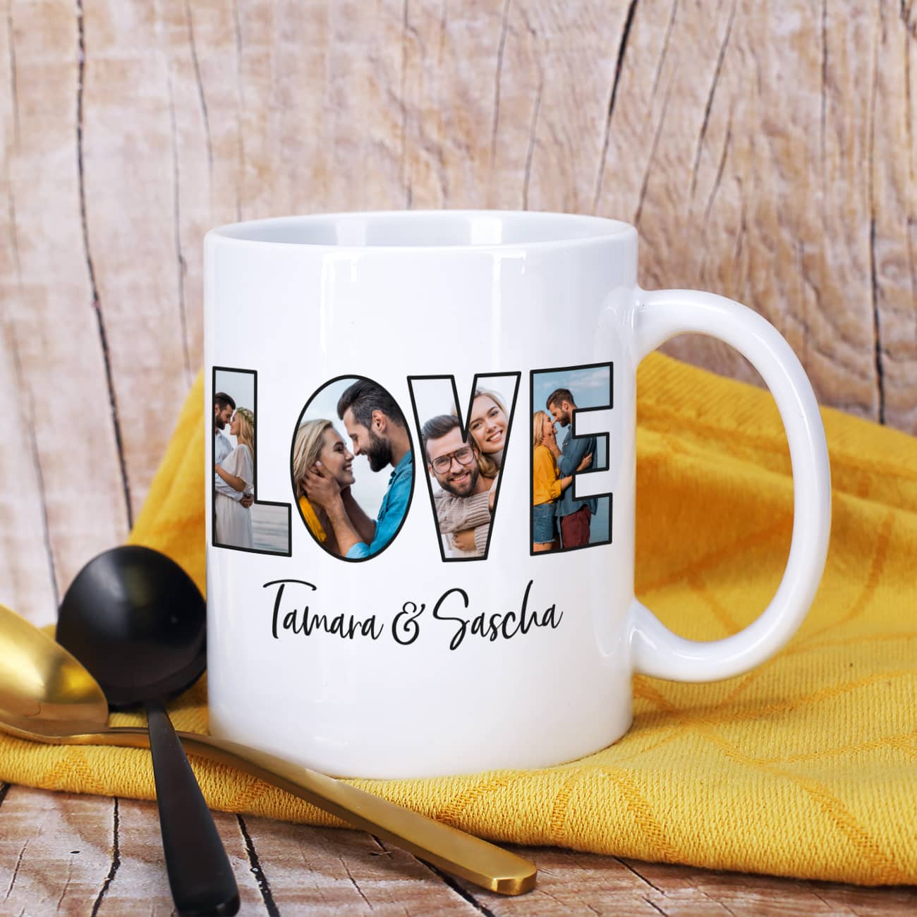 LOVE Fototasse mit Wunschtext