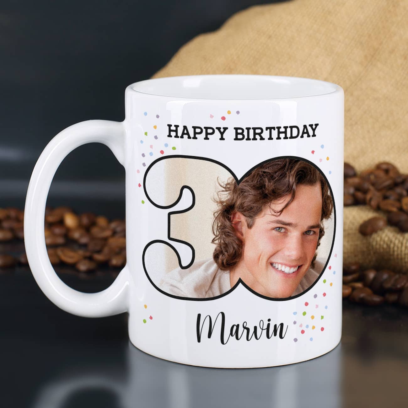 Fotogeschenk Tasse mit Foto und Name zum 30. Geburtstag