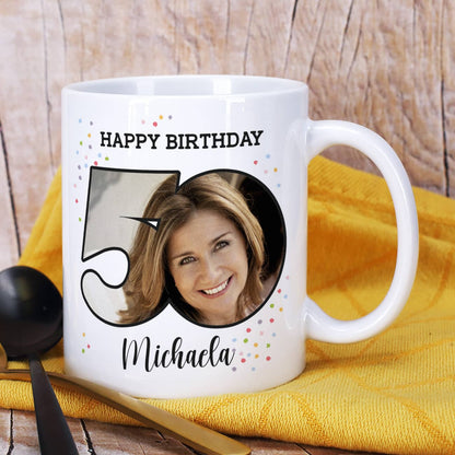 Happy Birthday - Fototasse zum 50. Geburtstag mit Name