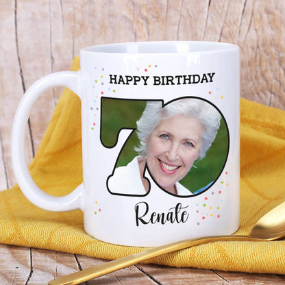 Happy Birthday 70 - Tasse mit Foto zum 70. Geburtstag 