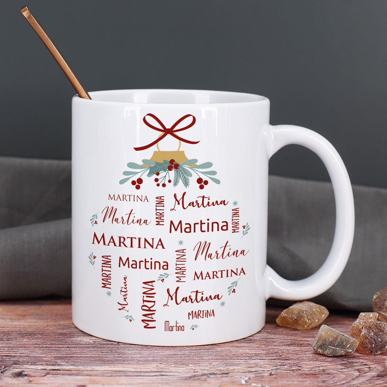 Weihnachtsgeschenk - Tasse mit Ihrem Namen in verschiedenen Schriftarten