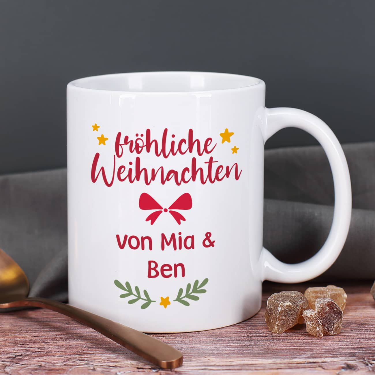 Weihnachtliche Tasse mit Personalisierung