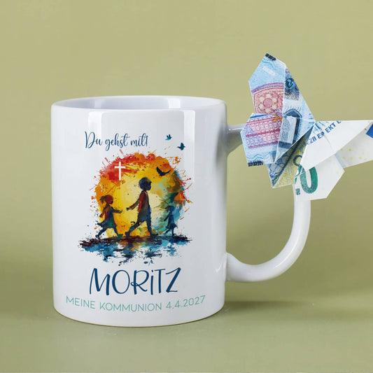 Personalisierte Tasse zur Kommunion für Geldgeschenke geeignet