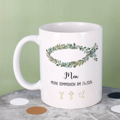 Tasse - Eukalyptus Fisch - zur Kommunion, Konfirmation oder Taufe