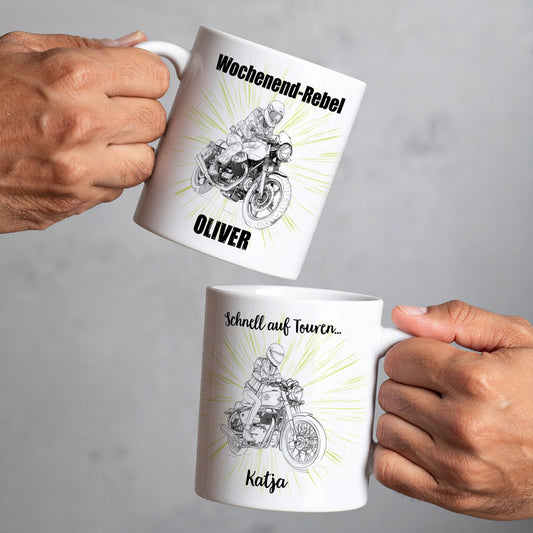 Tasse mit Classic Retro Bike Motiven personalisiert aus Keramik | Geschenk für Motorradfahrer