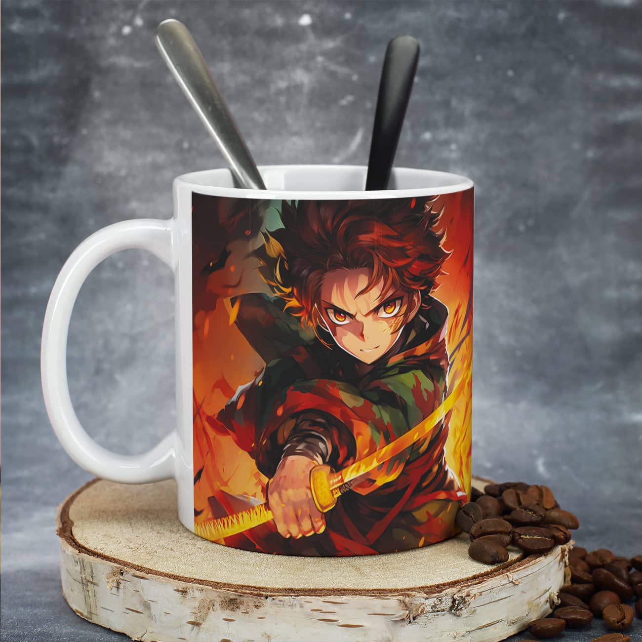 Keramiktasse mit Schwertkämpfer und Name