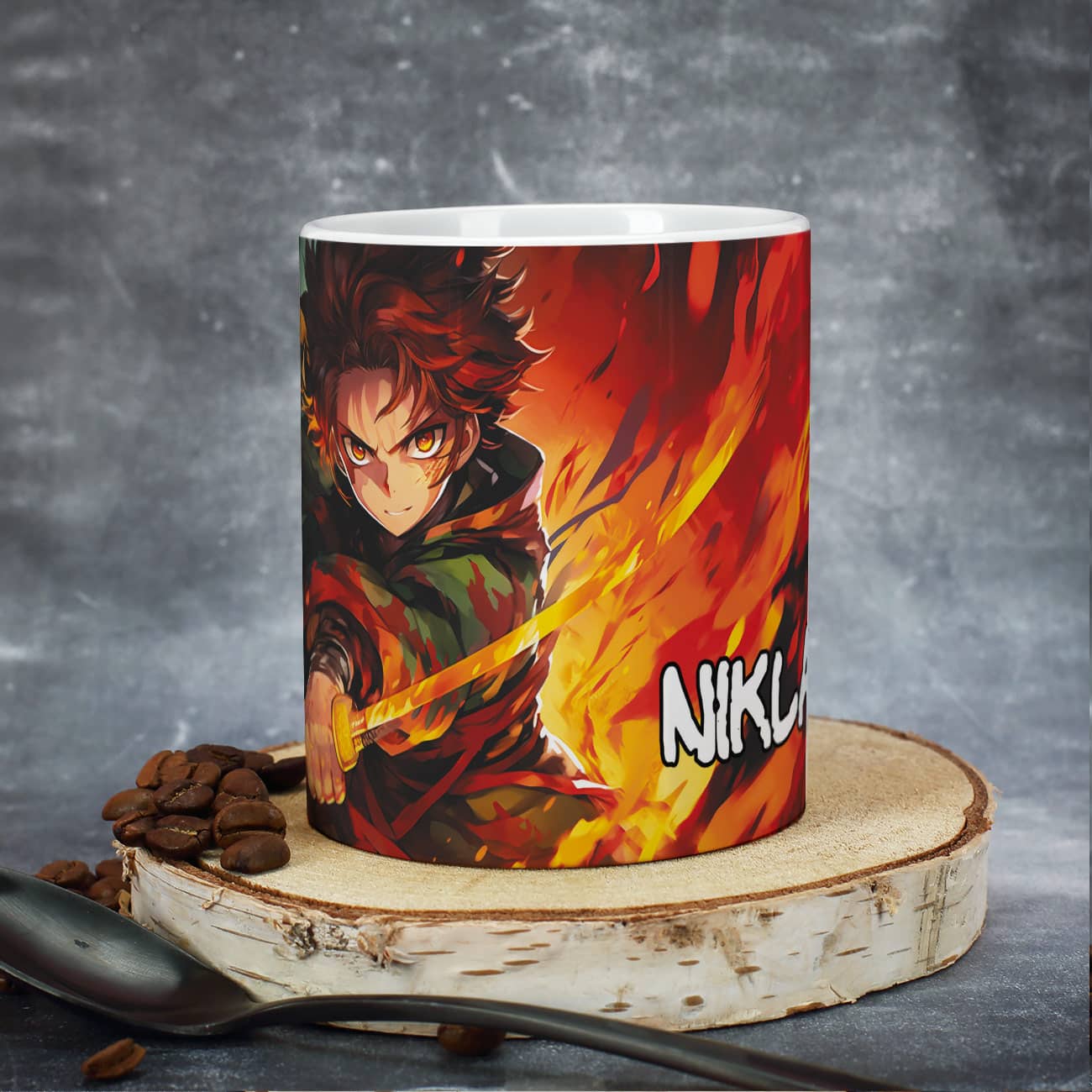 Individueller Kaffeebecher mit Anime-Schwertkrieger und Name