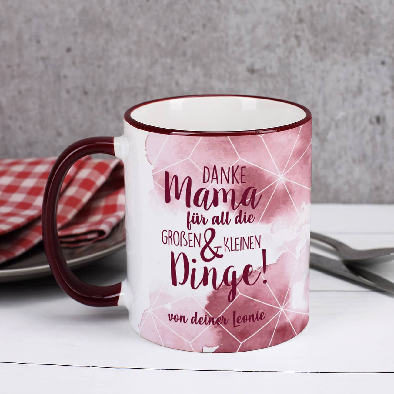 Dunkelrote Tasse - Danke Mama für all die großen und kleinen Dinge