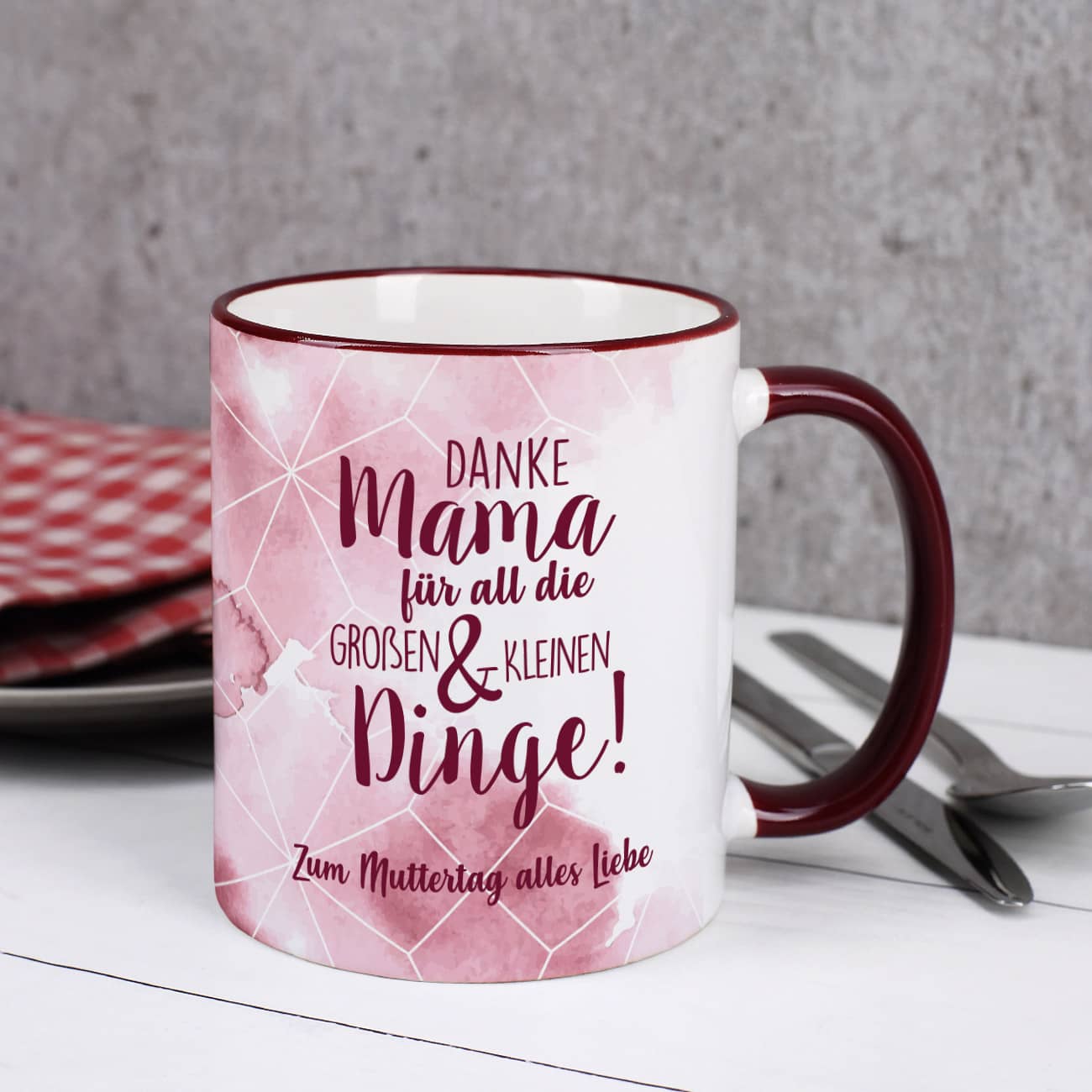 Dunkelrote Tasse - Danke Mama für all die großen und kleinen Dinge