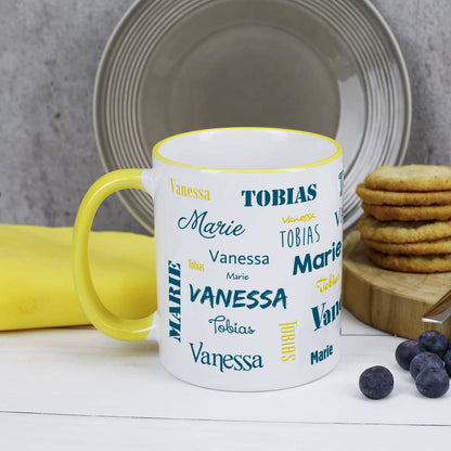 Familientasse mit drei Namen in gelb