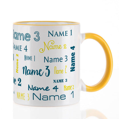 Familientasse mit vier Namen, gelb