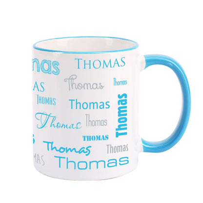 Name Tasse mit hellblauem Rand und Henkel