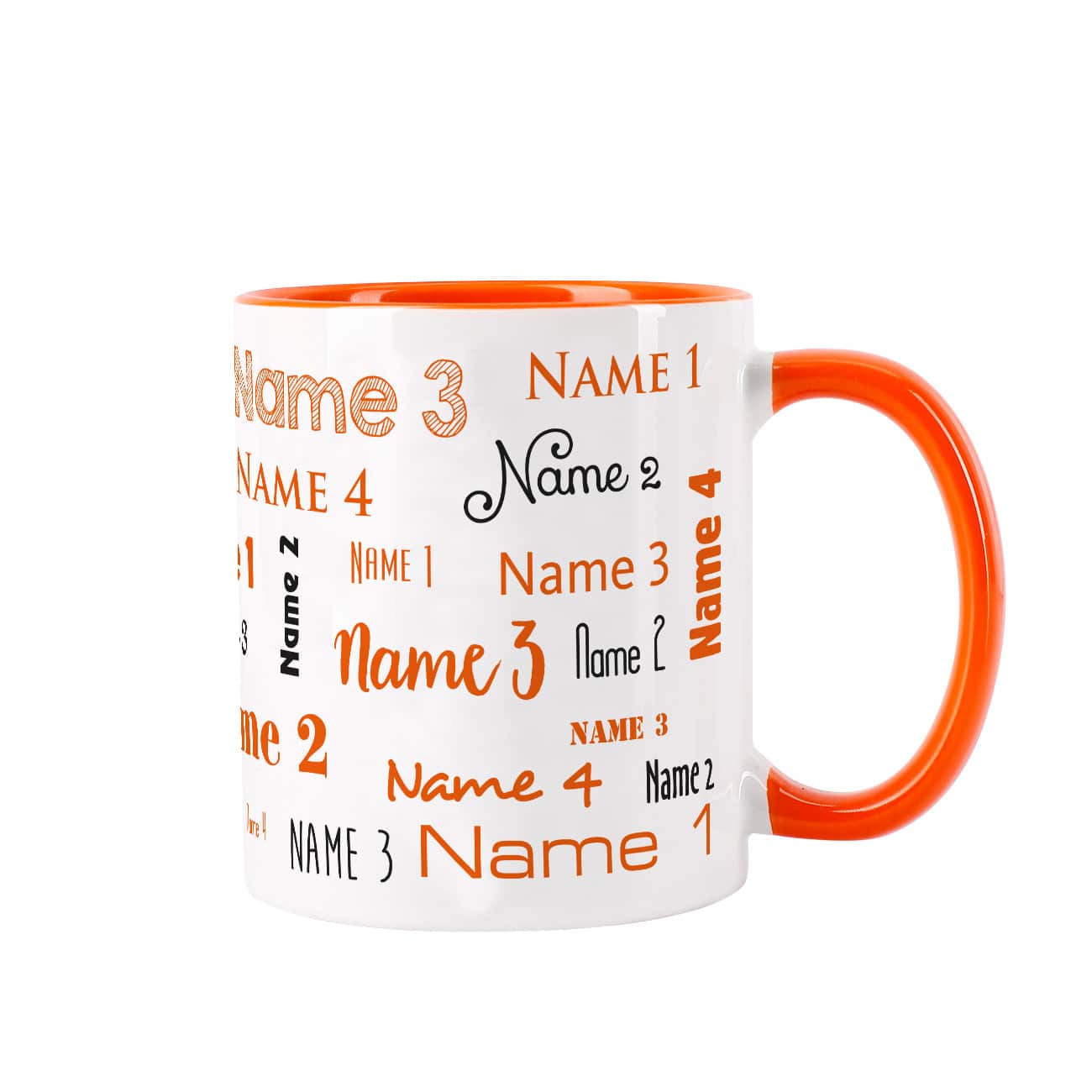 Namen - Tasse mit 4 Namen in orange