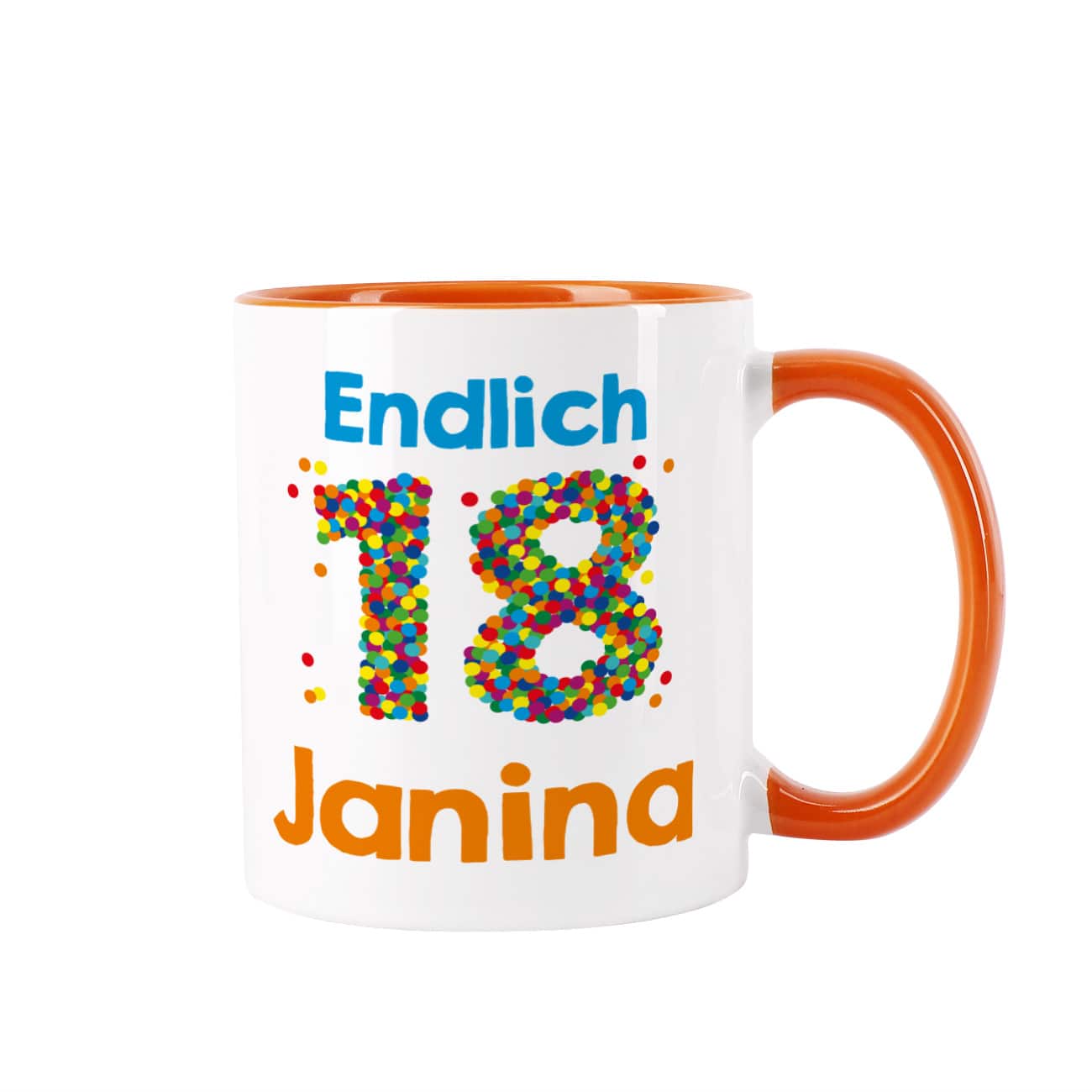Tasse zum 18. Geburtstag - mit bunter Konfetti-Zahl