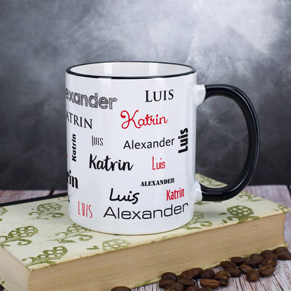 Familien-Tasse mit drei Namen, schwarz