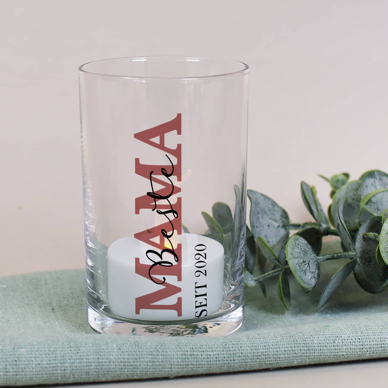 Kerzenglas mit Text und Jahr personalisiert