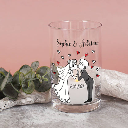 Windlicht aus Glas für Teelichter als Geschenk zur Hochzeit