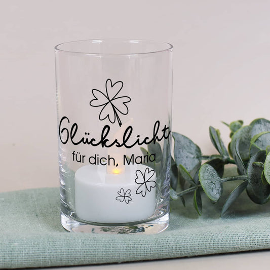 Bedrucktes Glückslicht aus Glas