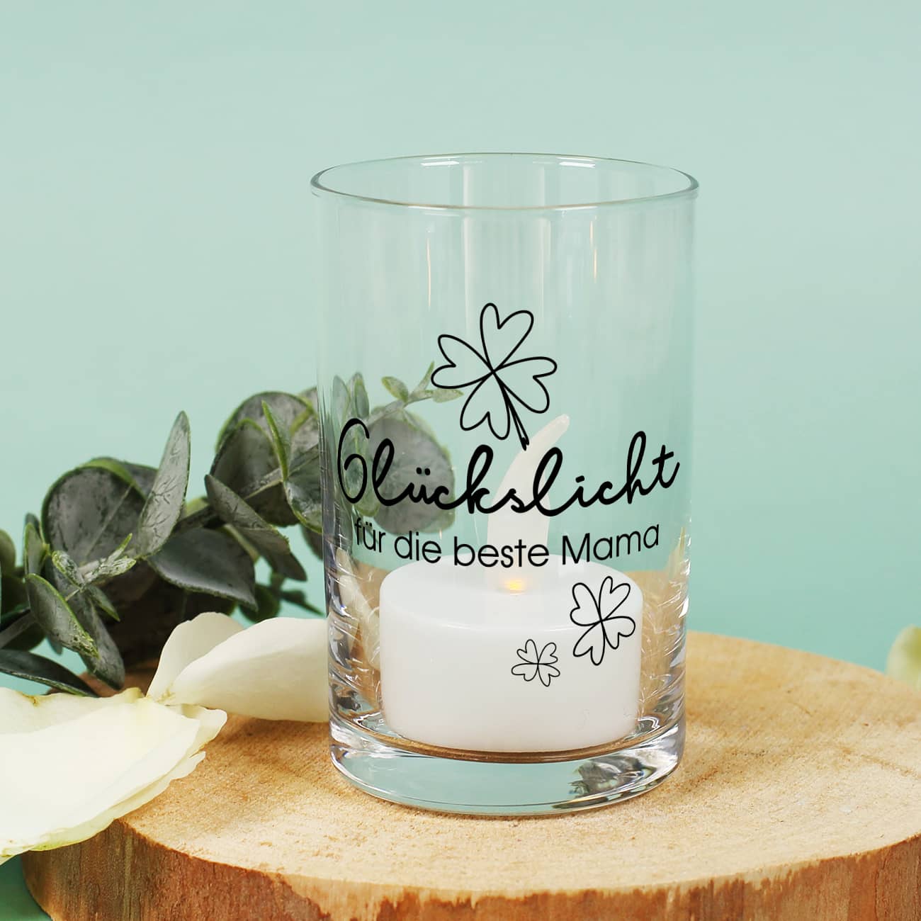 Bedrucktes Glückslicht aus Glas