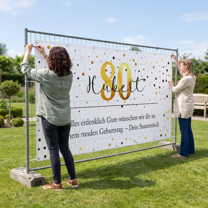 Großer Bauzaun Banner zum Geburtstag mit Name, Alter & Wunschtext personalisiert | Konfetti Design