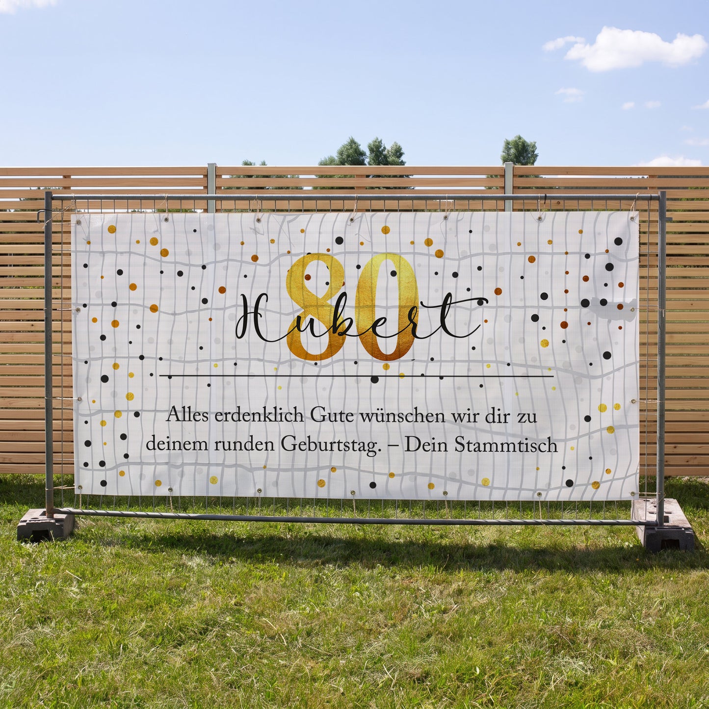 Großer Bauzaun Banner zum Geburtstag mit Name, Alter & Wunschtext personalisiert | Konfetti Design