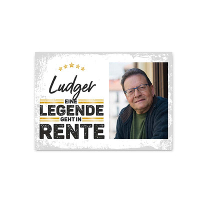 Legende geht in Rente - Fotobanner zum Ruhestand mit Wunschname