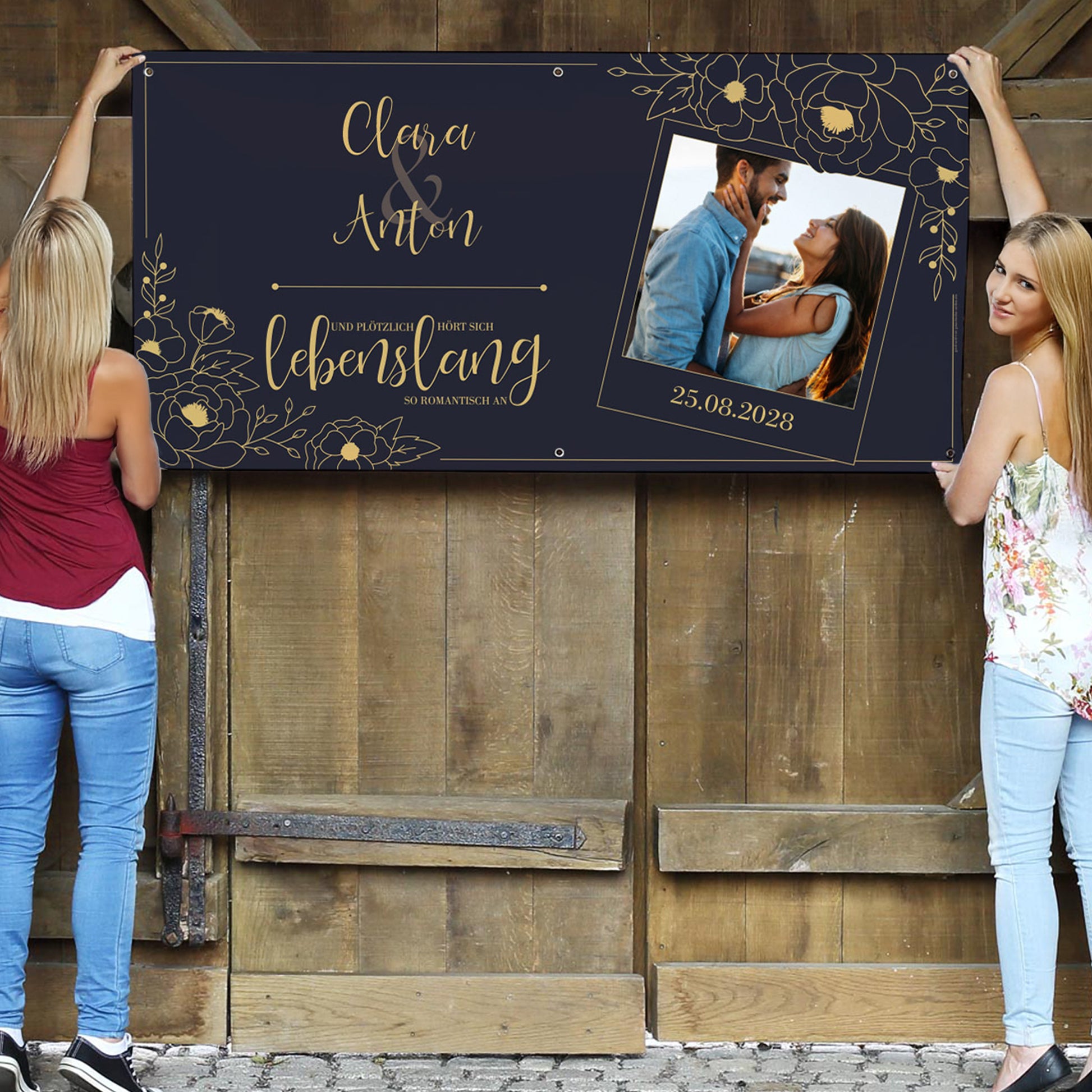 Edles Hochzeitsbanner mit Foto, Namen und Datum