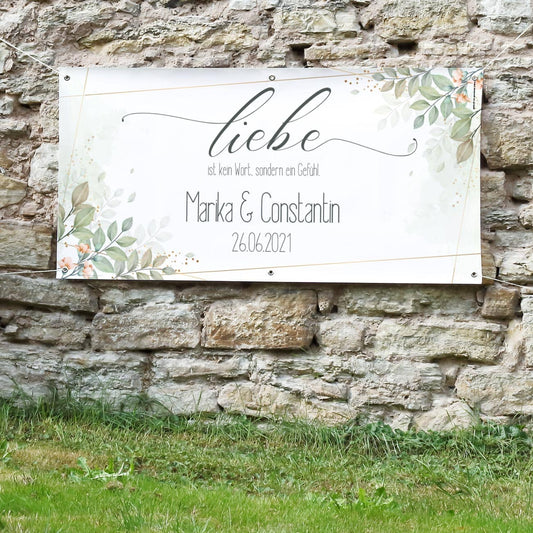 Hochzeitsbanner "Liebe" miit Namen und Datum