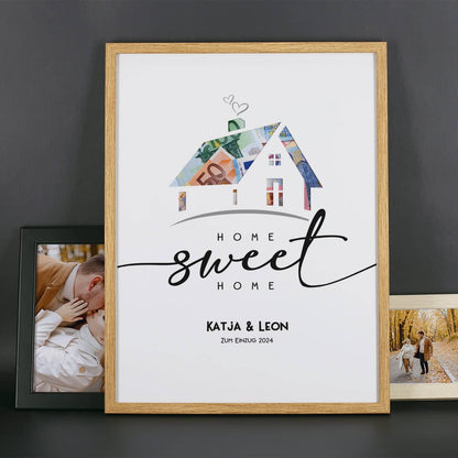 Persönliches Geldgeschenk im Bilderrahmen zum Hausbau 