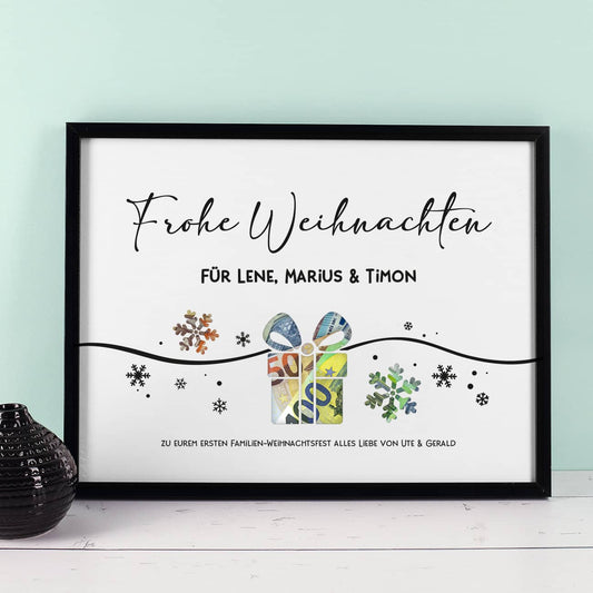 Geldgeschenk zu Weihnachten - Bilderrahmen mit 3 Zeilen Wunschtext, 30x40cm