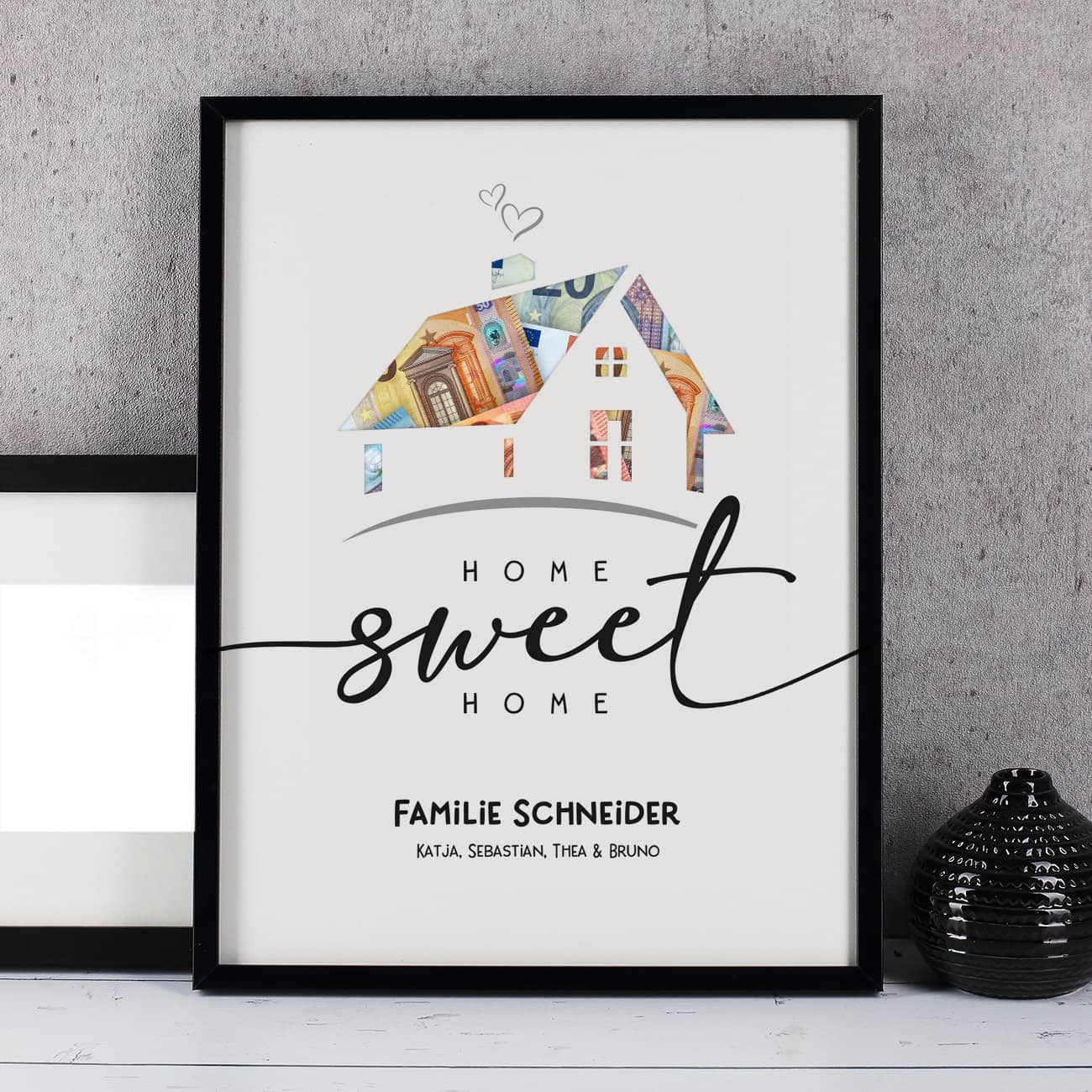 Persönliches Geldgeschenk im Bilderrahmen zum Hausbau 