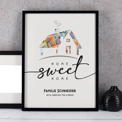 Persönliches Geldgeschenk im Bilderrahmen zum Hausbau 