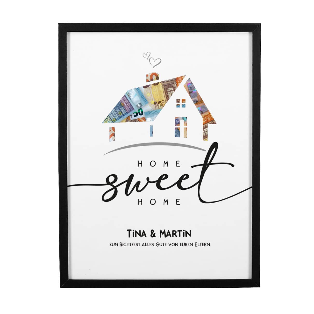 Geldgeschenk im Bilderrahmen zum Richtfest, Umzug oder Hausbau, 30x40cm