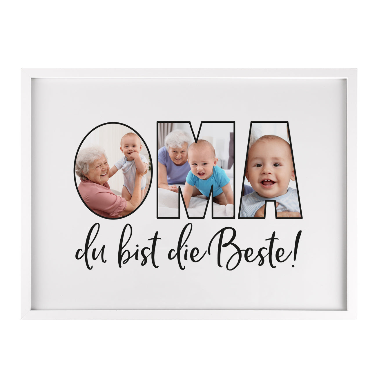"Oma du bist die Beste" als Foto-Bilderrahmen mit Ihren drei schönsten Bildern