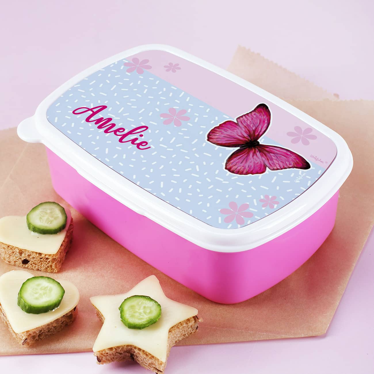 Frühstücksdose mit Schmetterling und Name