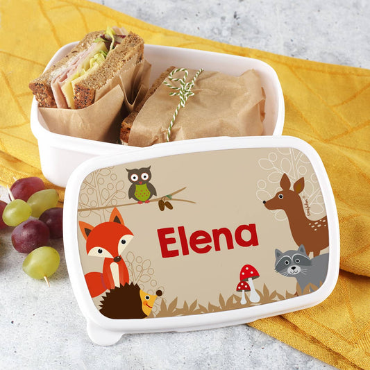 Lunchbox mit Waldtieren und Ihrem Wunschnamen bedruckt