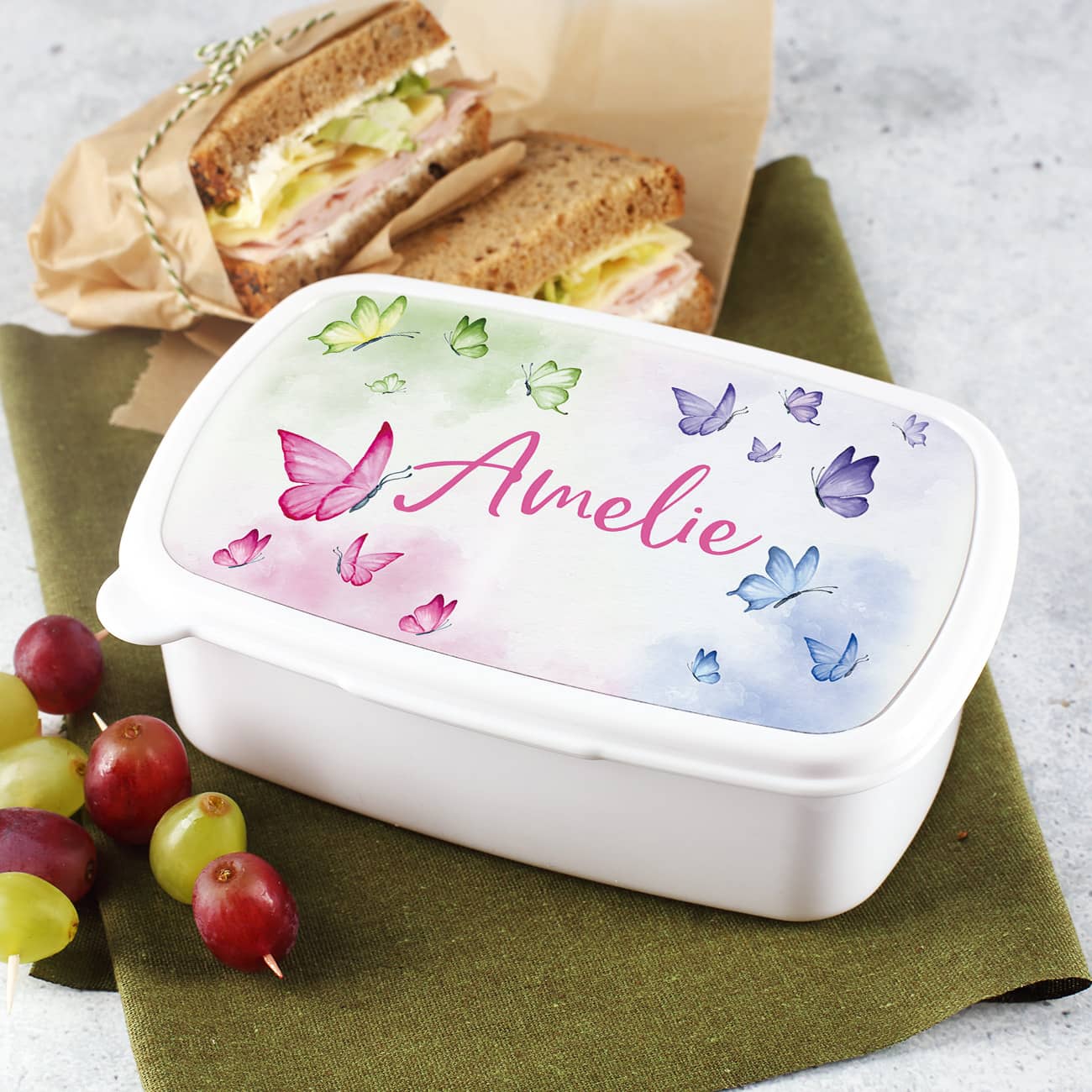 Lunchbox mit Schmetterlingemotiv und personalisiert