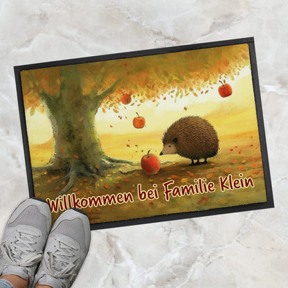 Herbst Fußmatte mit Igelmotiv und Wunschtext 