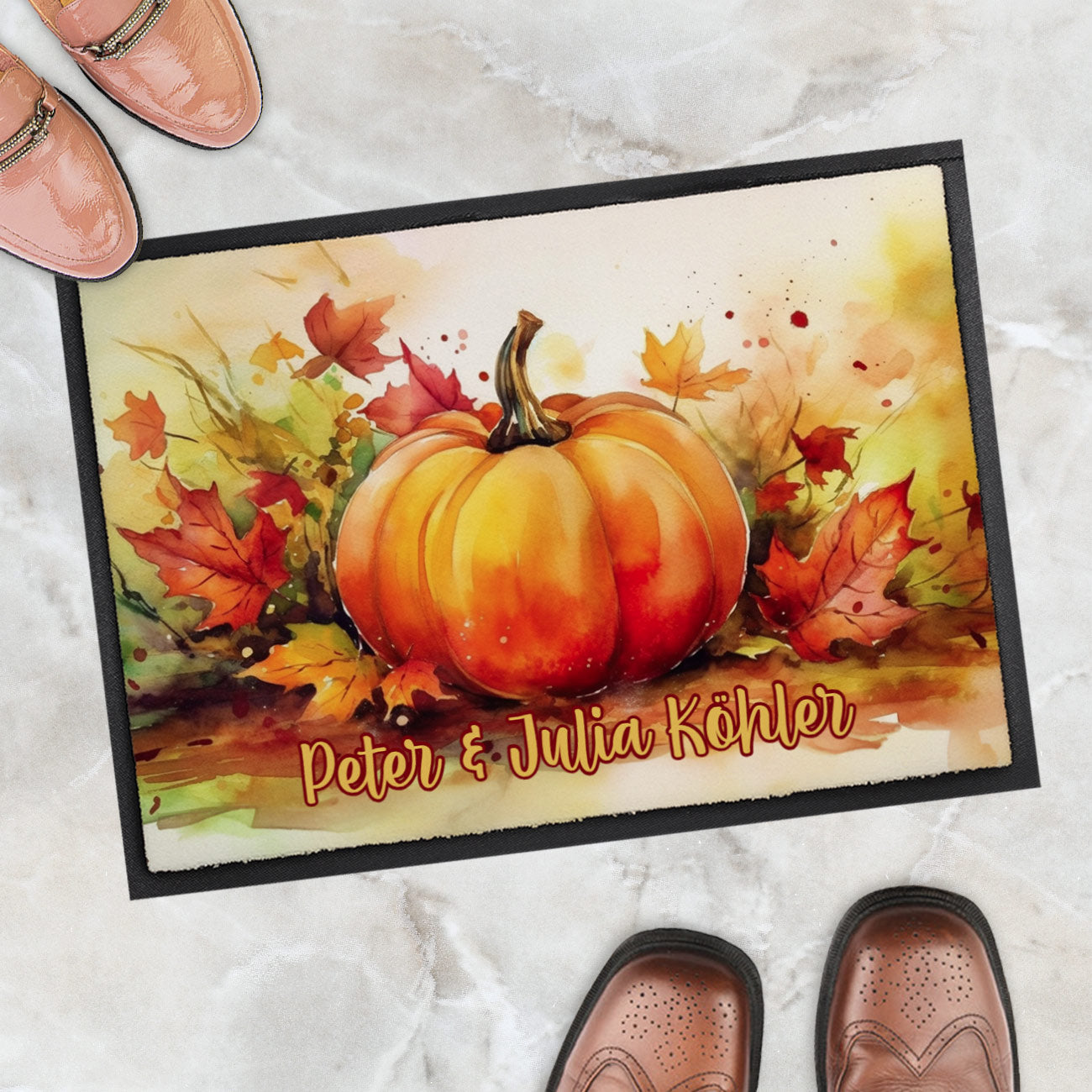 Herbst Fußmatte mit Kürbis und Wunschtext 