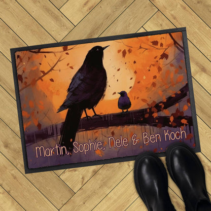 Herbst Fußmatte mit Raaben und Wunschtext 