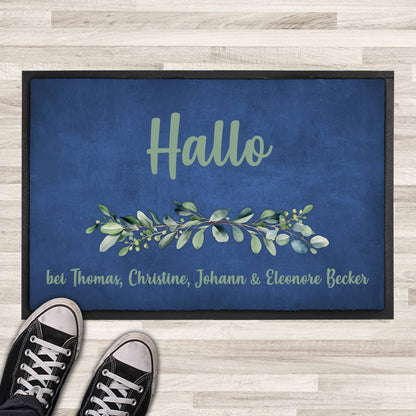 Eukalyptus-Fußmatte in blau mit Ihrem Text persönlich bedruckt