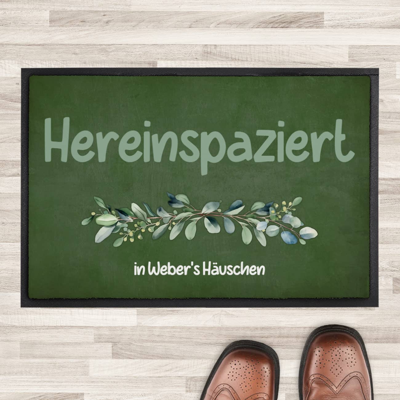 Eukalyptus-Fußmatte in grün mit Ihrem Text persönlich bedruckt