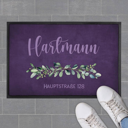 Eukalyptus-Fußmatte in violett mit Ihrem Text persönlich bedruckt