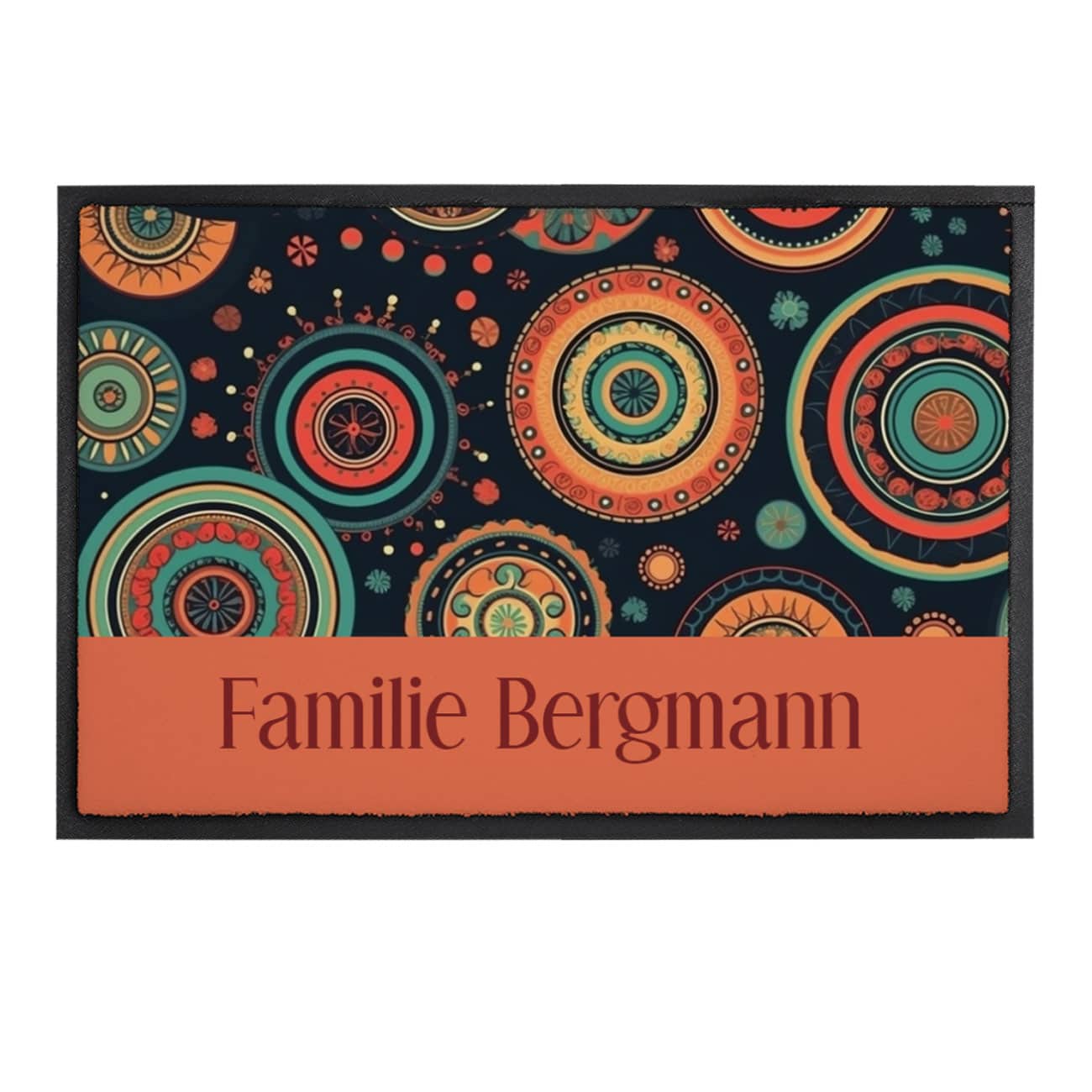 Dunkelblaue Fußmatte im Boho-Stil mit Ihrem Wunschtext 