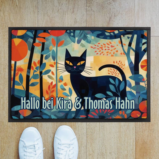 bunte Fußmatte mit Katze und Ihrem Wunschtext